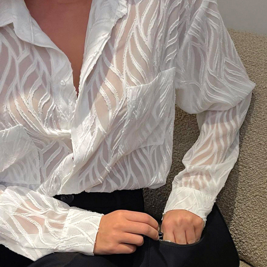 New Spring Summer French Chiffon Shirt See-through Thin Niche Texture Shirt Women Top