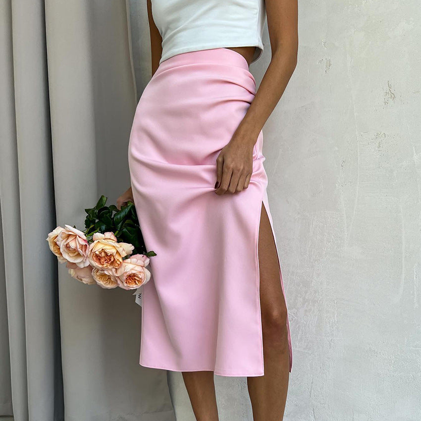Pink Simple Sheath Slim Slimming Slit Skirt Summer Arrival Long Skirt for Women