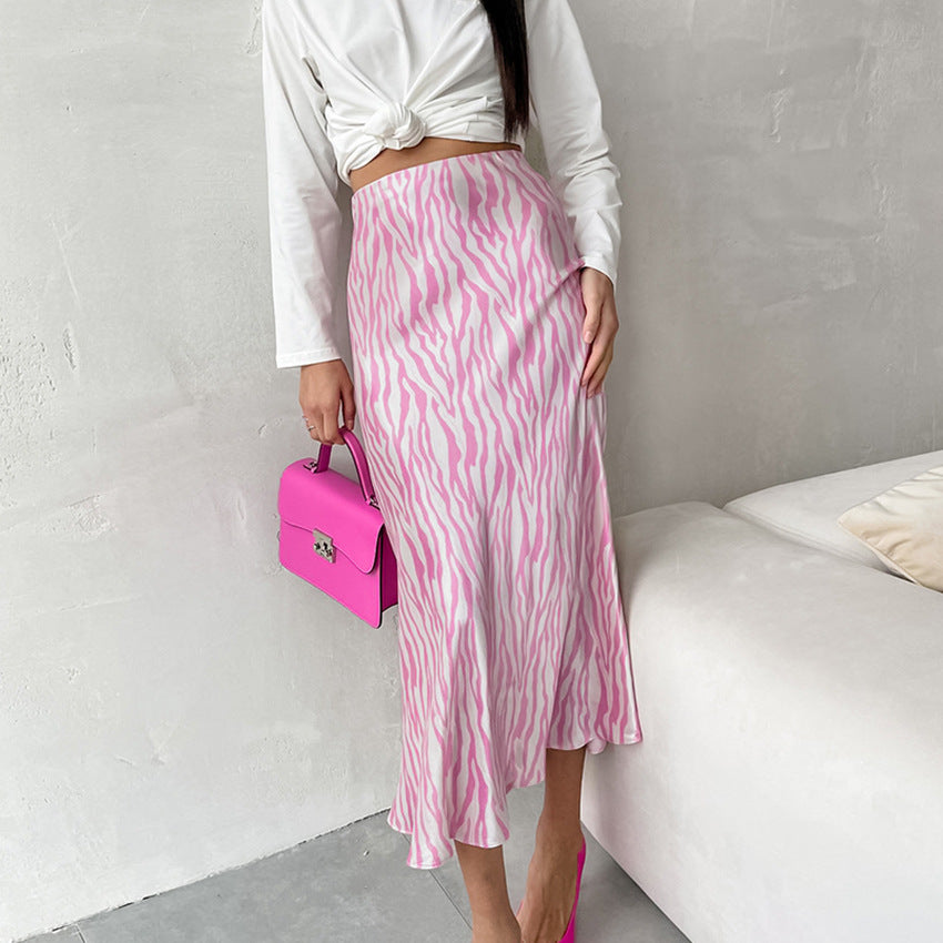 French Design Contrast Color Zebra Pattern High Waist Skirt Women Summer Niche Sheath Long Skirt Fishtail Skirt